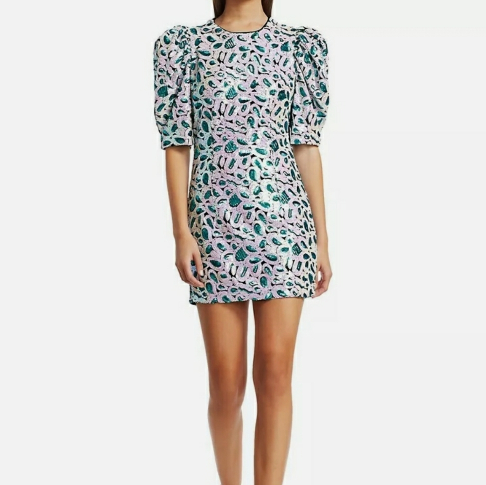 NWT ROTATE Birger Christensen Christina Sequin Puff Sleeve Mini Sheath Dress 4